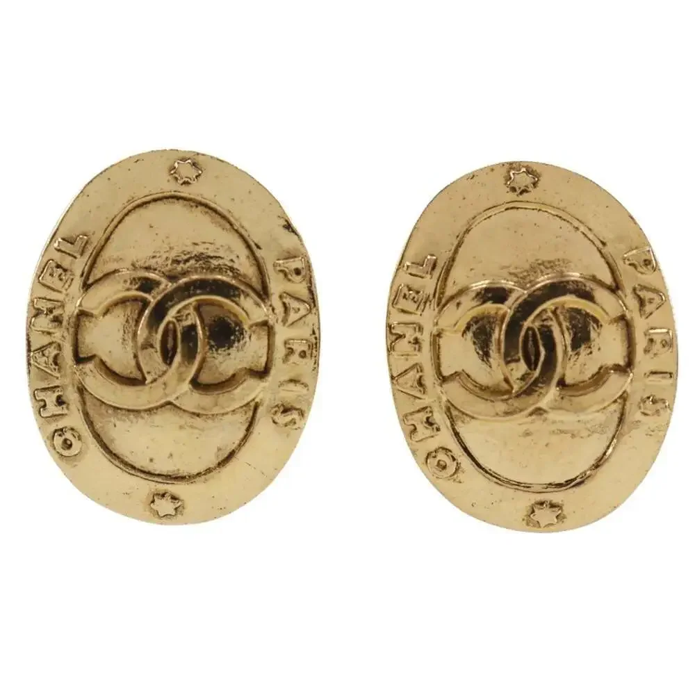 CHANEL Gold Logo Earrings